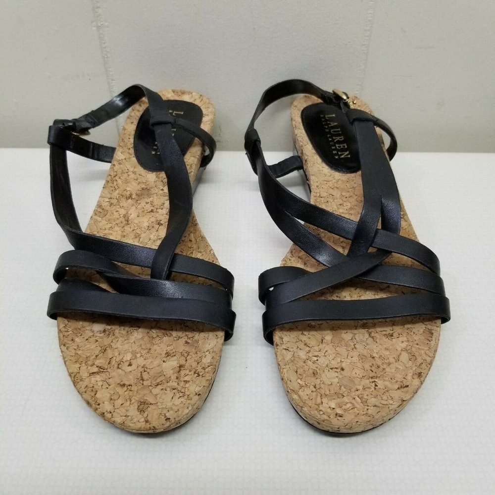Ralph Lauren 7.5M Leather Sandals Shoes Black - Picture 6 of 6